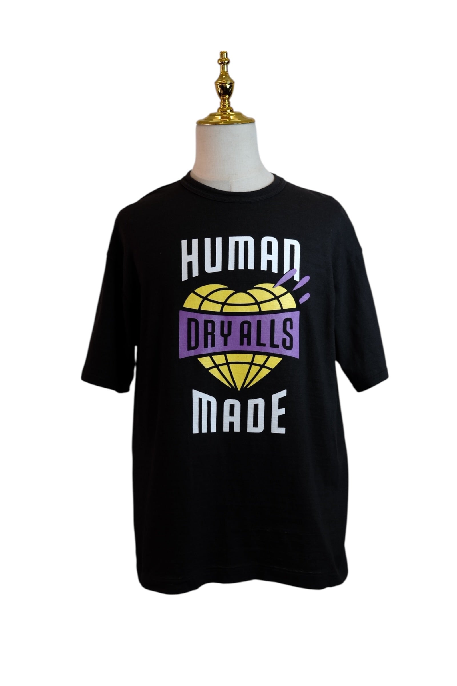 Human Made T-shirt Black S Yellow heart with DRY ALLS