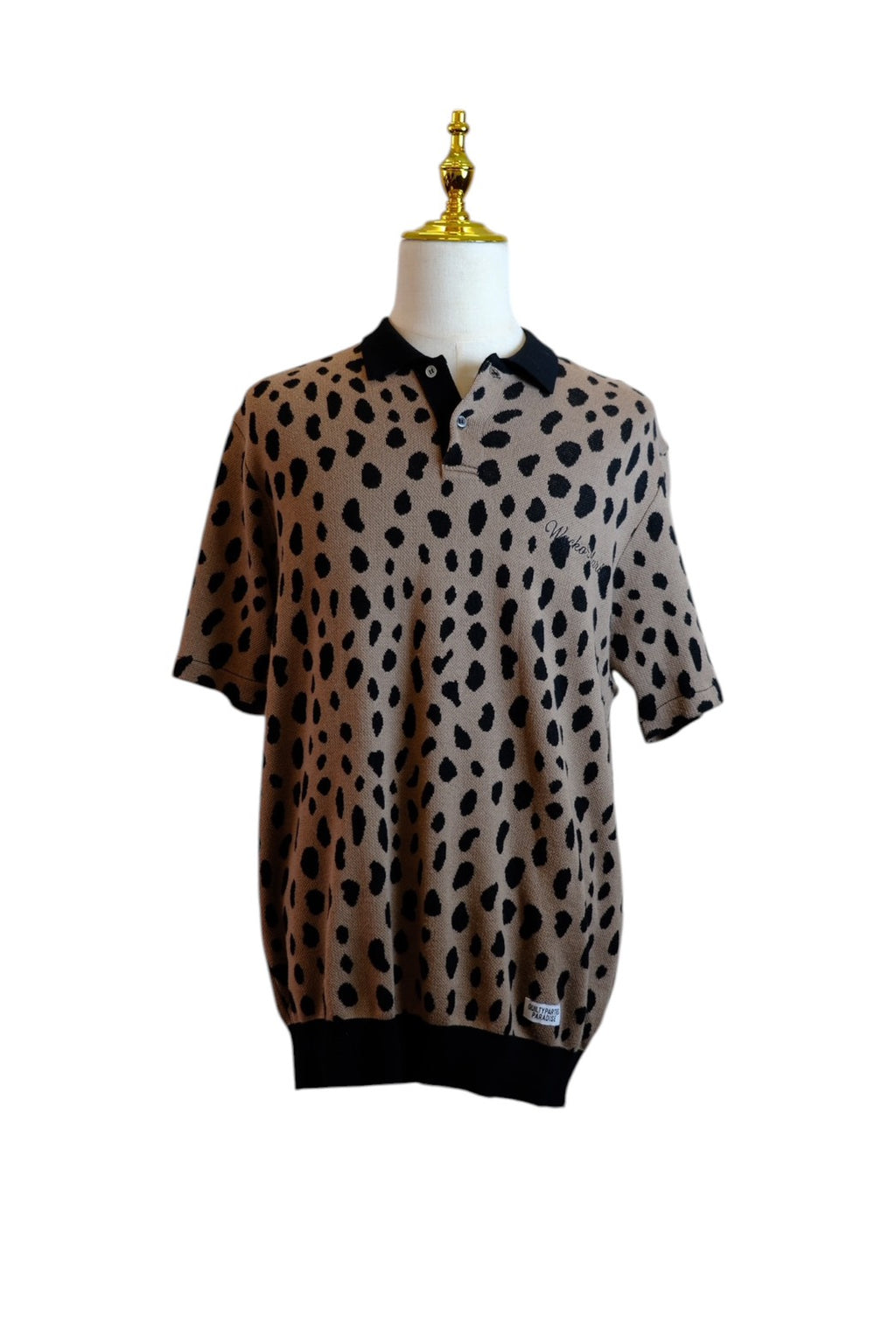 wacko maria Leopard jacquard knit polo  L