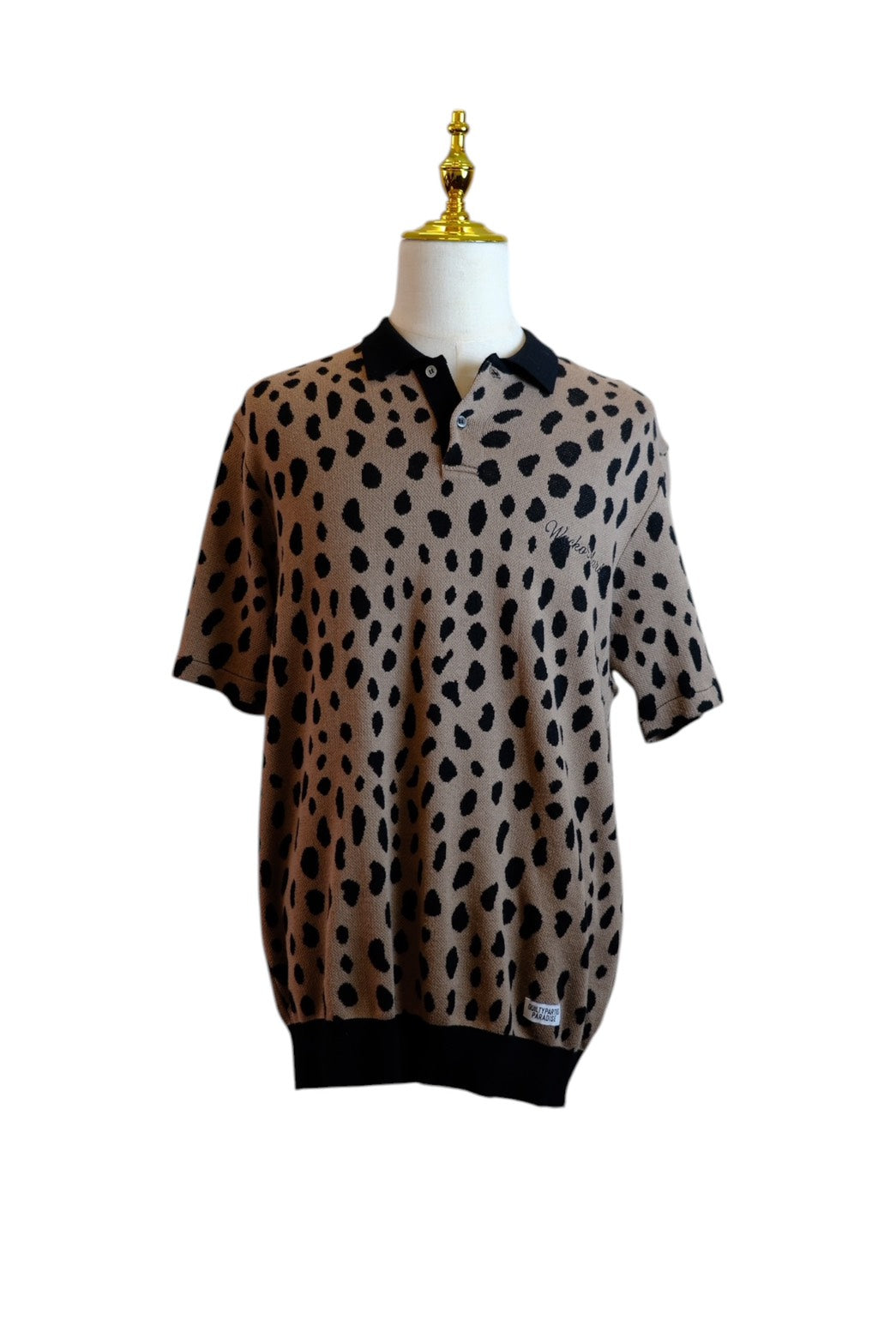 wacko maria Leopard jacquard knit polo  L
